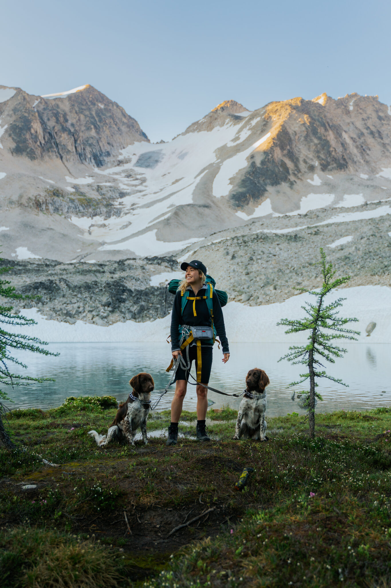 Girl hiking with dogs