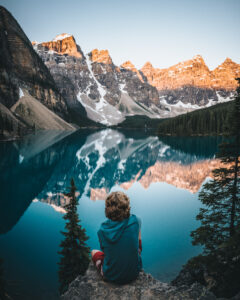 Moraine Lake Sunrise with a boy