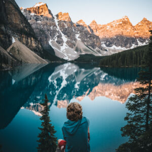 Moraine Lake Sunrise with a boy