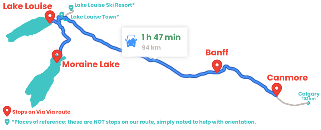 Duration of the trip from Canmore to Moraine Lake.